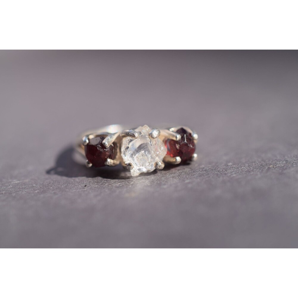 Boho Ring Raw Garnet Diamond Engagement Rough Diamond Wedding Band Unique Gemsto